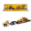 CAT Caterpillar CT660 Day Cab Tractor Yellow with Lowboy Trailer and CAT 163H Motor Grader Yellow 1/87 (HO) Diecast Model by Diecast Masters
