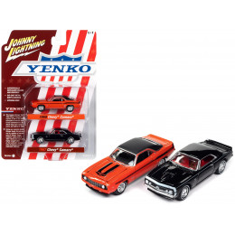 1969 Chevrolet Camaro Hugger Orange with Black Top and Stripes and 1967 Chevrolet Camaro Black with White Stripe and Red Interior 