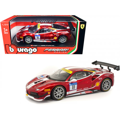 Ferrari 488 Challenge #11 Candy Red with White Stripes 