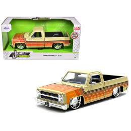 1985 Chevrolet C-10 Pickup Truck Beige with Stripes and Lowenhart Wheels 