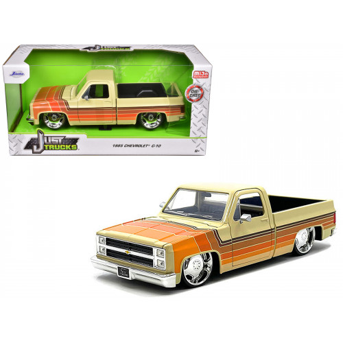 1985 Chevrolet C-10 Pickup Truck Beige with Stripes and Lowenhart Wheels 