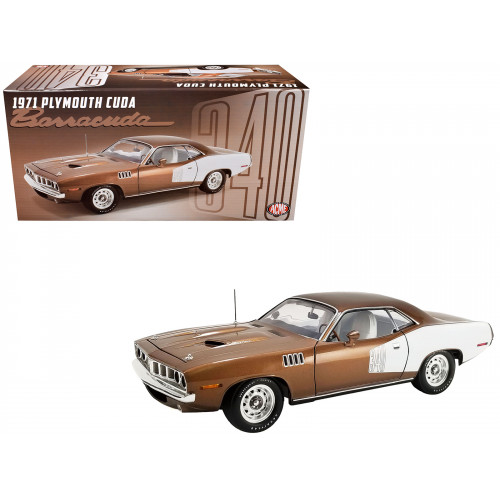 1971 Plymouth Barracuda Tahitian Walnut Metallic and White Limited Edition to 402 pieces Worldwide 1/18 Diecast Model Car by ACME