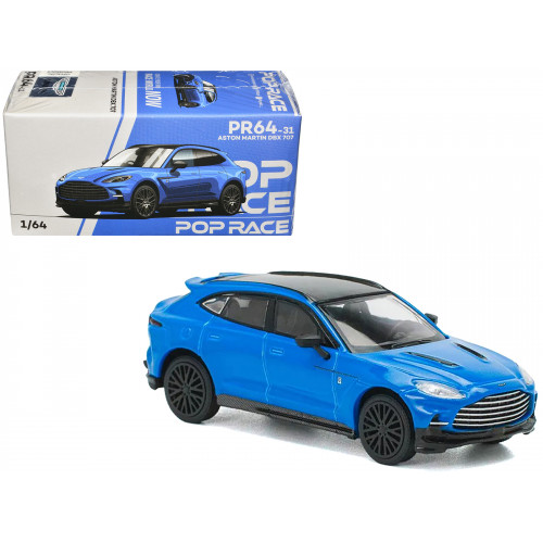 Aston Martin DBX 707 Blue with Black Top 1/64 Diecast Model Car by Pop Race
