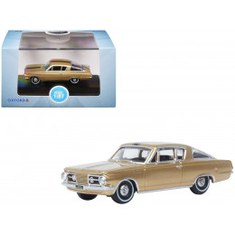1965 Plymouth Barracuda Gold Metallic with Black Stripes 1/87 (HO) Scale Diecast Model Car by Oxford Diecast