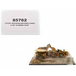 CAT Caterpillar 994K Wheel Loader and 797 Mining Truck Yellow (Weathered) Set of 2 Pieces 