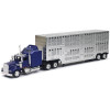 Kenworth W900 Truck Blue with Potbelly Livestock Trailer Chrome