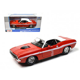 1970 Dodge Challenger R/T Coupe Red with White Top and White Stripes 1/24 Diecast Model Car by Maisto