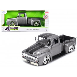1956 Ford F-100 Pickup Truck Gray Metallic with Black Stripes 