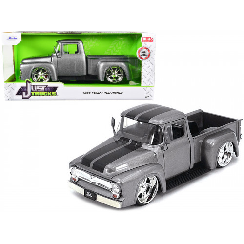 1956 Ford F-100 Pickup Truck Gray Metallic with Black Stripes 