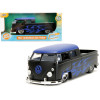 1963 Volkswagen Bus Pickup Truck Matt Black with Matt Blue Top and Flames Graphics