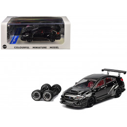 Subaru VAB WRX STI Widebody Black Metallic with Red Interior with Extra Wheels 1/64 Diecast Model Car by CM Model