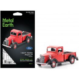 Model Kit 1937 Ford Pickup Truck Red and Black (Moderate Difficulty) Steel Model by Metal Earth