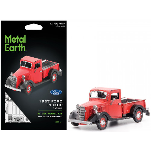Model Kit 1937 Ford Pickup Truck Red and Black (Moderate Difficulty) Steel Model by Metal Earth