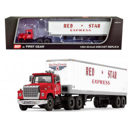 Ford LT-9000 Day Cab with Vintage 40' Dry Goods Tandem-Axle Trailer Red and White 