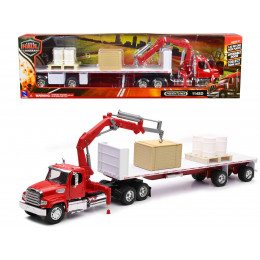 Freightliner 114SD Flatbed Truck with Crane Red with Accessories 