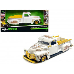 1950 Chevrolet 3100 Pickup Truck Lowrider White with Graphics and Gold Wheels 
