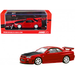 Nissan Skyline GT-R (R34) R-Tune RHD (Right Hand Drive) Active Red with Carbon Hood with Extra Wheels 1/64 Diecast Model Car by Inno Models