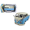 Volkswagen Type 2 (T1) Double Cab Pickup Truck Light Blue and Cream 1/24 Diecast Model Car by Motormax