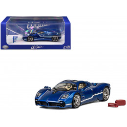 Pagani Utopia Blue Metallic with White Stripes 1/64 Diecast Model Car by CM Model