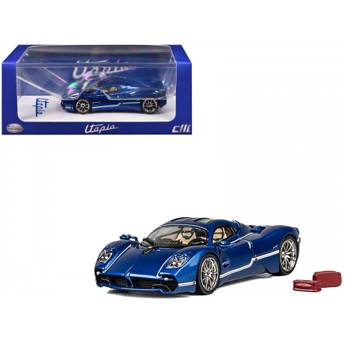 Pagani Utopia Blue Metallic with White Stripes 1/64 Diecast Model Car by CM Model