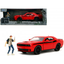 2015 Dodge Challenger Red with Black Stripes and Glenn Diecast Figure 