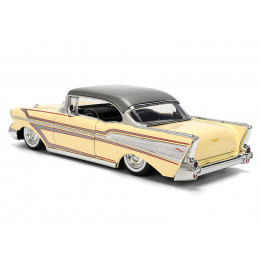 1957 Chevrolet Bel Air Cream with Graphics and Gray Metallic Top 