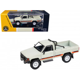 1984 Toyota Hilux Single Cab Pickup Truck White with Stripes 1/64 Diecast Model Car by Paragon Models