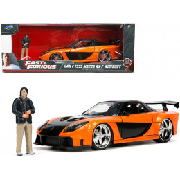 1995 Mazda RX-7 Widebody RHD (Right Hand Drive) Orange Metallic and Black with Han Diecast Figurine 