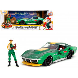1969 Chevrolet Corvette Stingray ZL1 Green Metallic with Yellow Stripes and Cammy Diecast Figure 