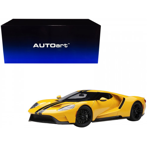 2017 Ford GT Triple Yellow with Black Stripes 1/18 Model Car by Autoart