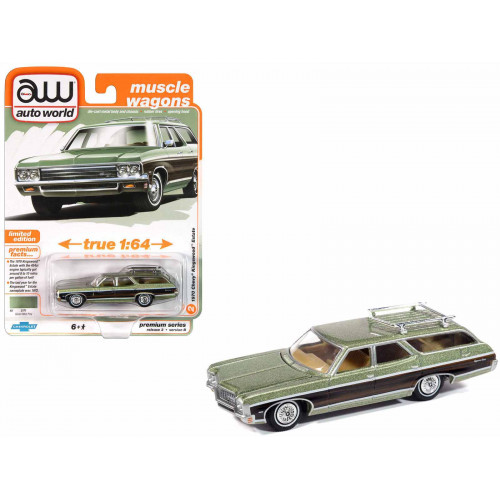 1970 Chevrolet Kingswood Estate Wagon Green Mist Metallic with Woodgrain Sides and Roof Rack 
