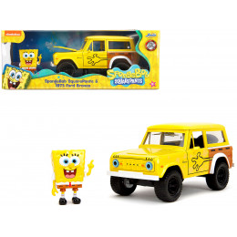 1973 Ford Bronco Yellow with Graphics and SpongeBob SquarePants Diecast Figure 
