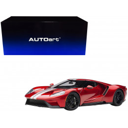 2017 Ford GT Liquid Red with Silver Stripes 1/18 Model Car by Autoart