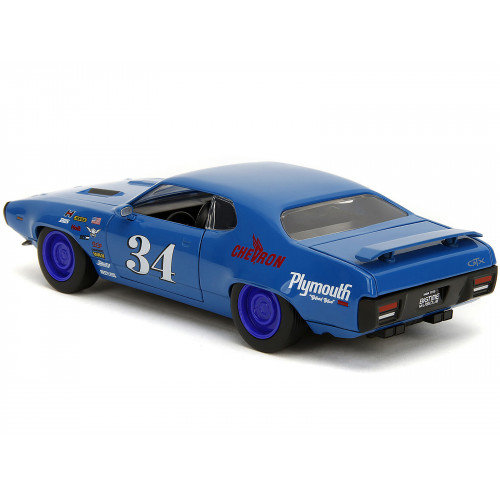 1972 Plymouth GTX #34 Blue with Graphics 'Bigtime Muscle' Series 1/24 Diecast Model Car by Jada