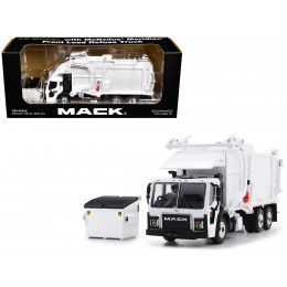 Mack LR Refuse Garbage Truck with McNeilus Meridian Front Loader White with Trash Bin 1/64 Diecast Model by DCP/First Gear