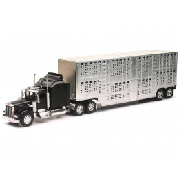 Kenworth W900 Truck Black with Pot Belly Livestock Chrome 