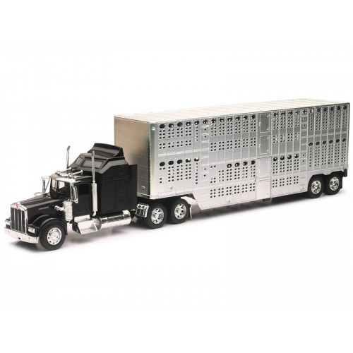 Kenworth W900 Truck Black with Pot Belly Livestock Chrome 