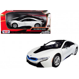 2018 BMW i8 Coupe Metallic White with Black Top 1/24 Diecast Model Car by Motormax