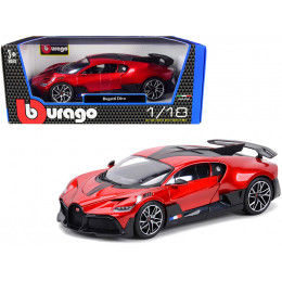 Bugatti Divo Red Metallic with Carbon Accents 1/18 Diecast Model Car by Bburago