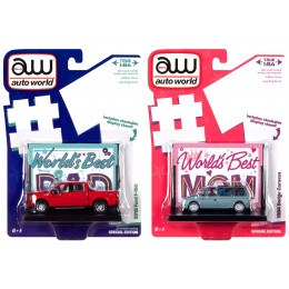 2018 Ford F-150 Pickup Truck Red and 1984 Dodge Caravan Minivan Blue Metallic 