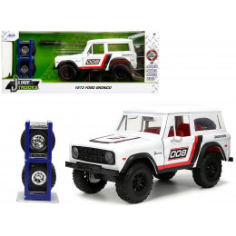 1973 Ford Bronco #008 White with Red and Black Stripes and Red Interior with Extra Wheels 