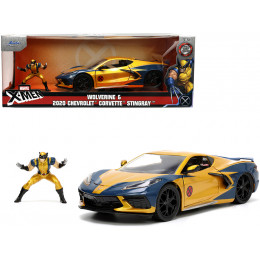2020 Chevrolet Corvette C8 Stingray Gold Metallic and Dark Blue and Wolverine Diecast Figurine 