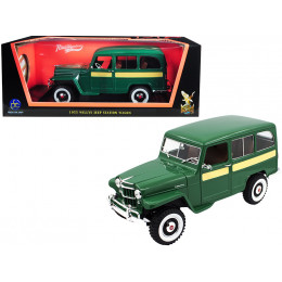 1955 Willys Jeep Station Wagon Green with Yellow Stripes 1/18 Diecast Model Car by Road Signature