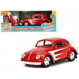 1959 Volkswagen Beetle Red with White Graphics and Boxing Gloves Accessory 