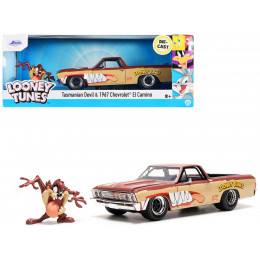 1967 Chevrolet El Camino Brown and Beige with Graphics and Tasmanian Devil (Taz) Diecast Figure 