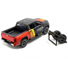 2023 Toyota Tundra TRD 4x4 Pickup Truck Black and Red with Stripes with Sunroof and Wheel Rack Limited Edition to 2400 pieces Worldwide 1/24 Diecast Model Car