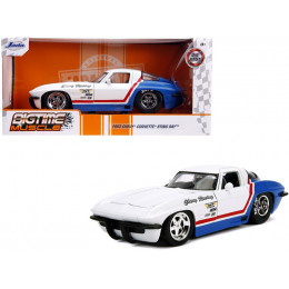 1963 Chevrolet Corvette Stingray White and Blue with Red Stripe 
