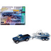 1985 Toyota SR5 Pickup Truck Dark Blue with Graphics and Boat with Trailer Limited Edition