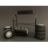 Metal Tire Rack with Rims and Tires for 1/18 Scale Models by American Diorama
