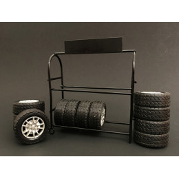 Metal Tire Rack with Rims and Tires for 1/18 Scale Models by American Diorama